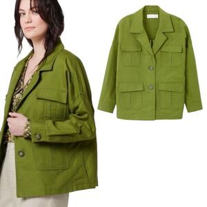 Ellie Mae Linen Cotton Olive Utility Field Jacket M